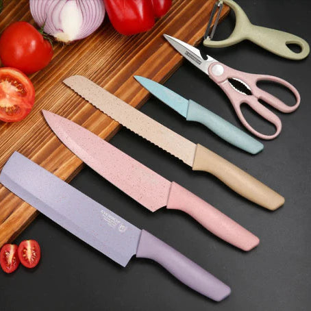 SET DE CUCHILLOS 6PCS + TABLA DE PICAR 3 EN 1 DE REGALO