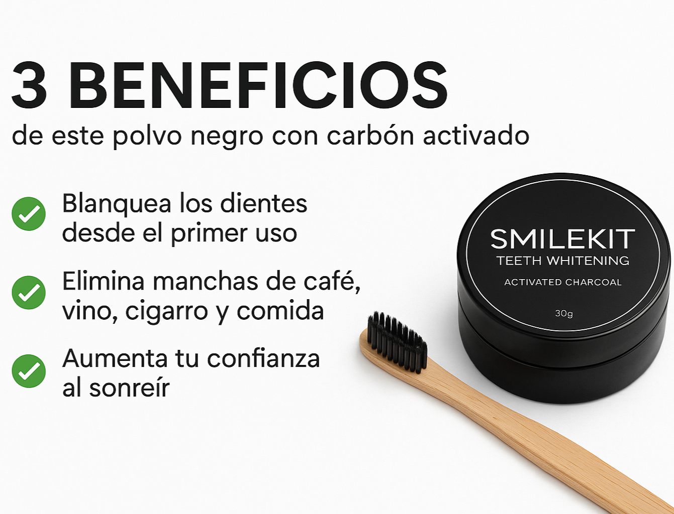 Polvo Negro Blanqueador + Cepillo de Bambú de Regalo