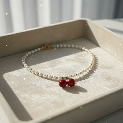 🍒 Collar Balinés – Rodio & Perlas Blancas + Anillo GRATIS