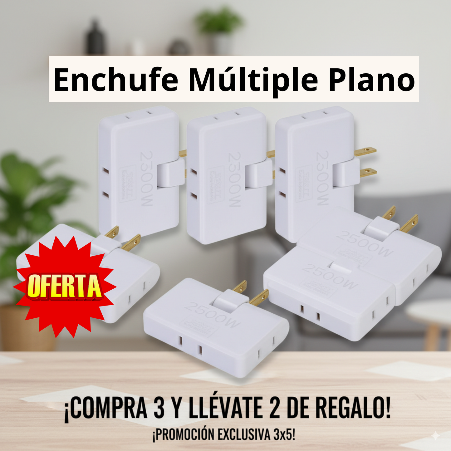 3 Enchufe Múltiple Plano + 2 GRATIS DE REGALO - EasyLink™