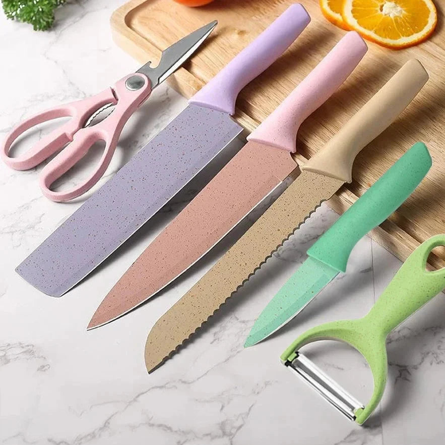 SET DE CUCHILLOS 6PCS + TABLA DE PICAR 3 EN 1 DE REGALO